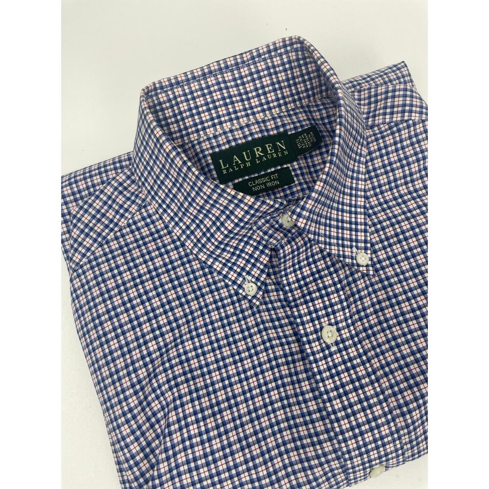 Lauren by Ralph Lauren Dress Shirt Men’s M 15.5 32/33 Blue/Red Plaid Lng Slv